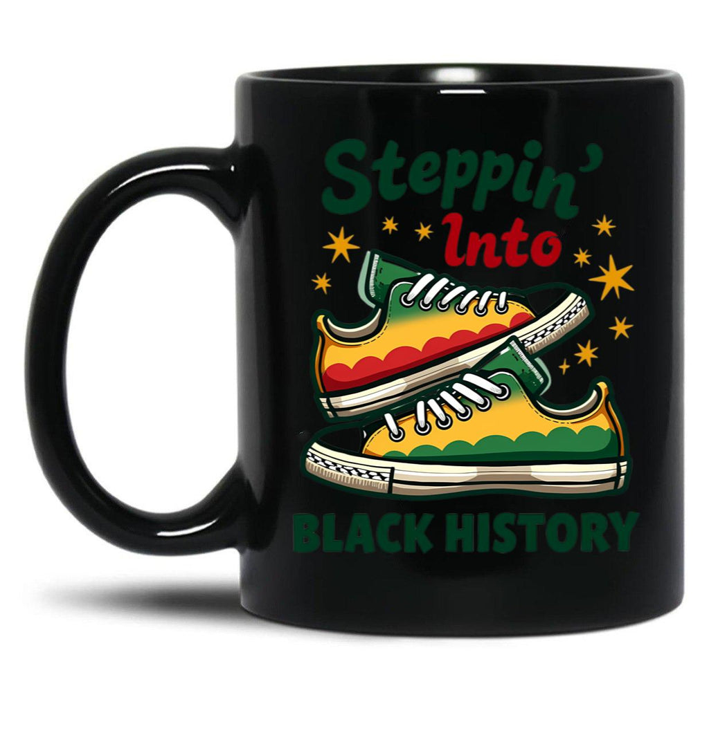Steppin' Into Black History Sneakers Black Coffee Mug