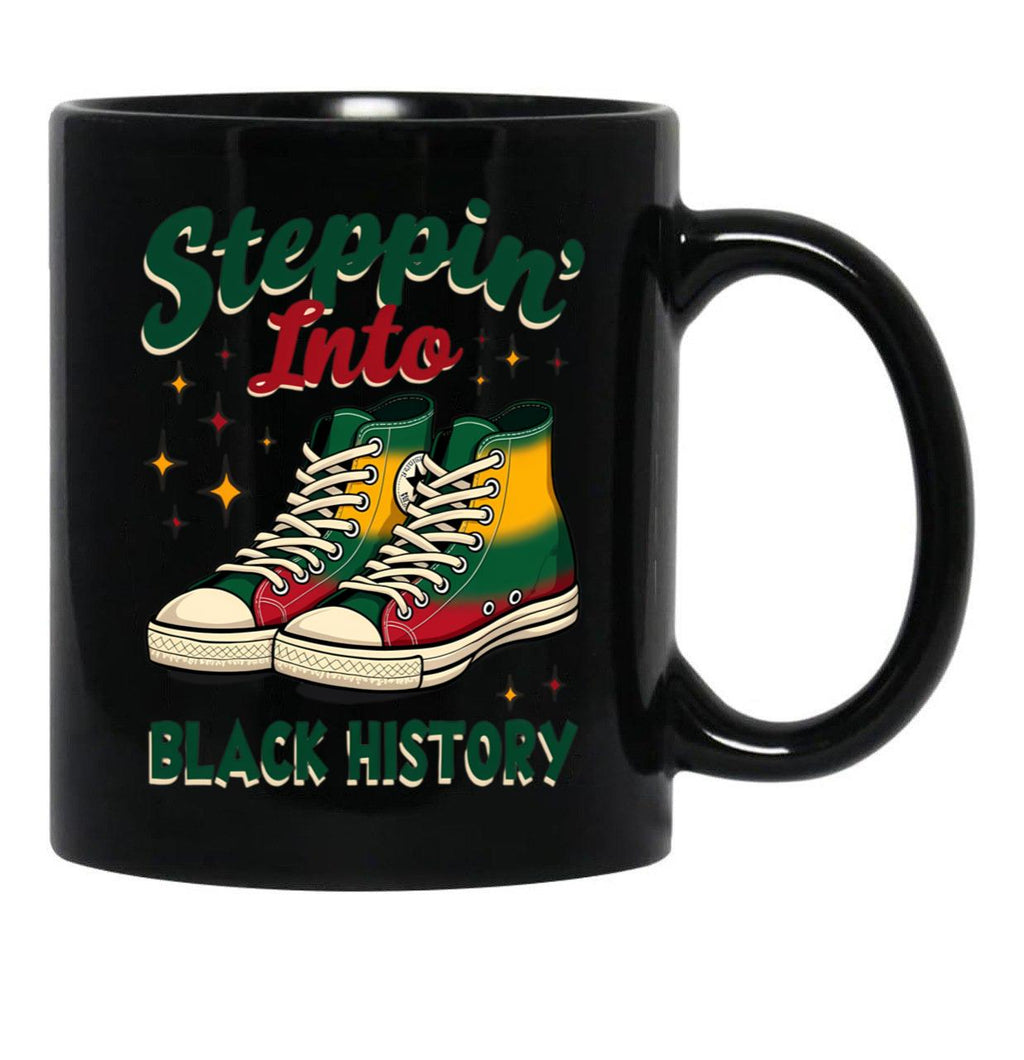 Steppin' Into Black History Black Coffee Mug - Black