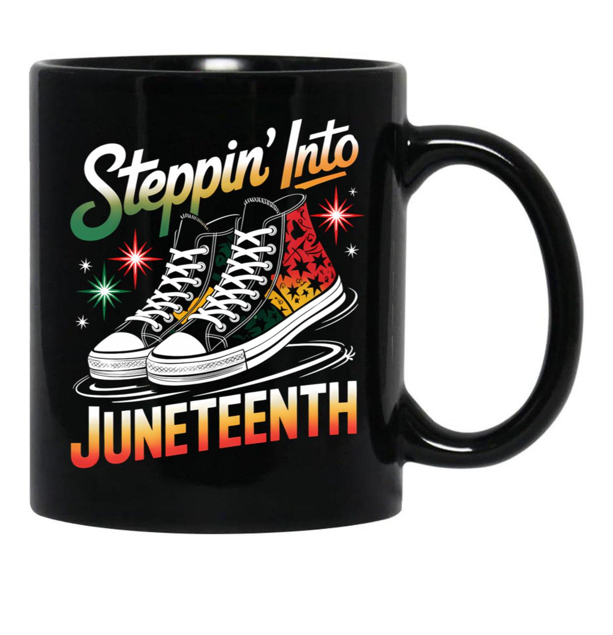 Steppin' Into Juneteenth Freedom Day Sneakers Mug Black Coffee Mug - Black