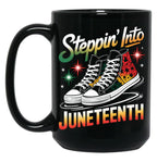 Steppin' Into Juneteenth Freedom Day Sneakers Mug Black Coffee Mug
