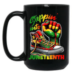 Steppin Into Juneteenth Funny Gift For Black Women Black Coffee Mug