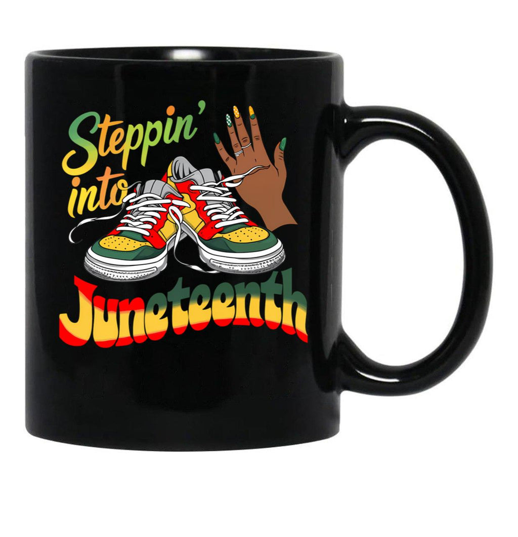 Steppin Into Juneteenth Like My Ancestors 1865 Freedom Day Black Coffee Mug - Black
