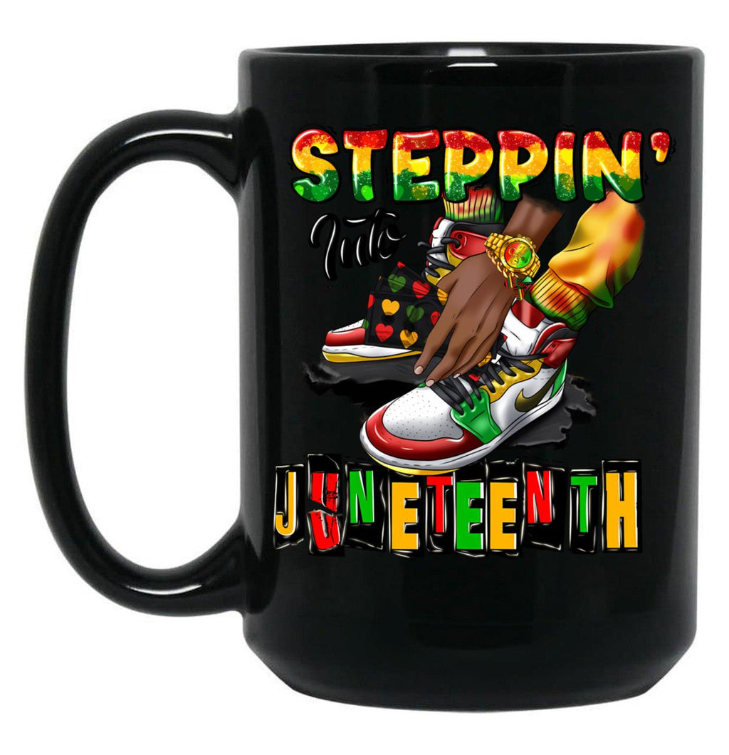Steppin' Into Juneteenth Mug Black Coffee Mug