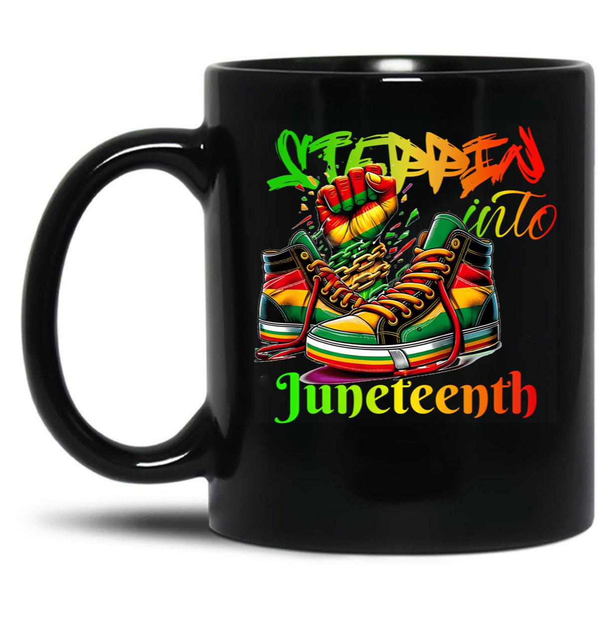 Steppin Into Juneteenth Black Coffee Mug