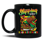 Stepping Into Black History Month Black Girls Afro American Sneakers Black Coffee Mug