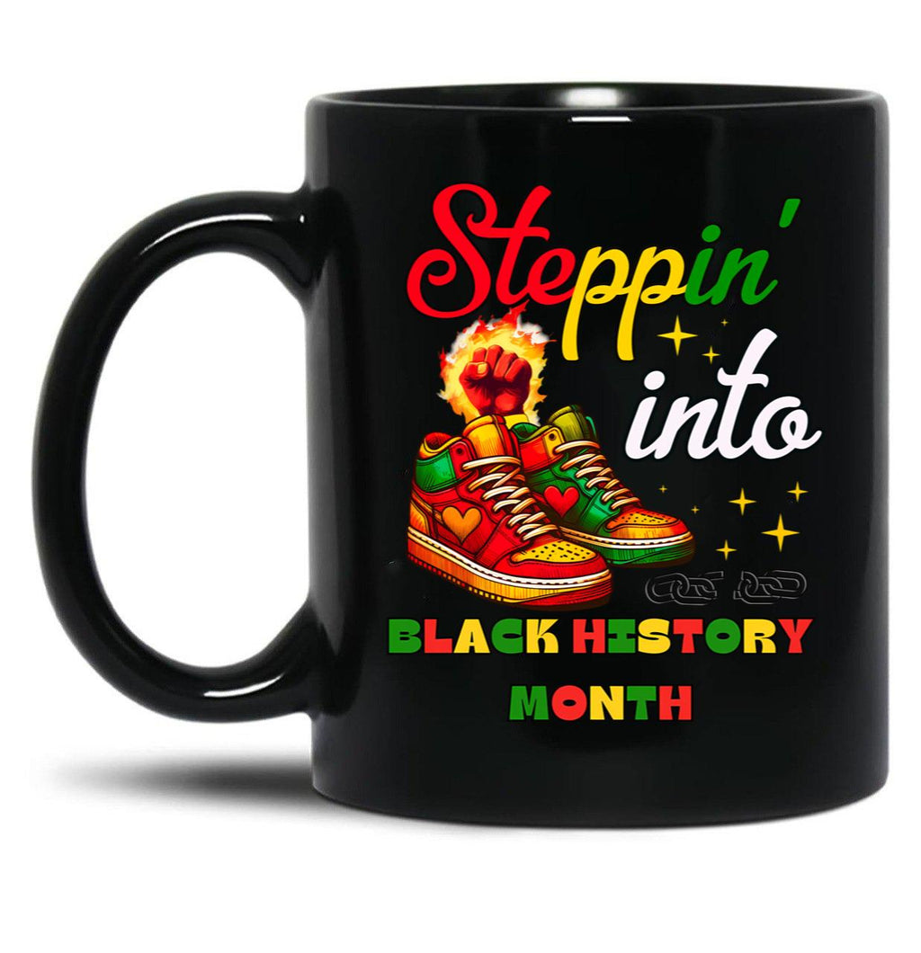 Stepping Into Black History Month Juneteenth Black Coffee Mug