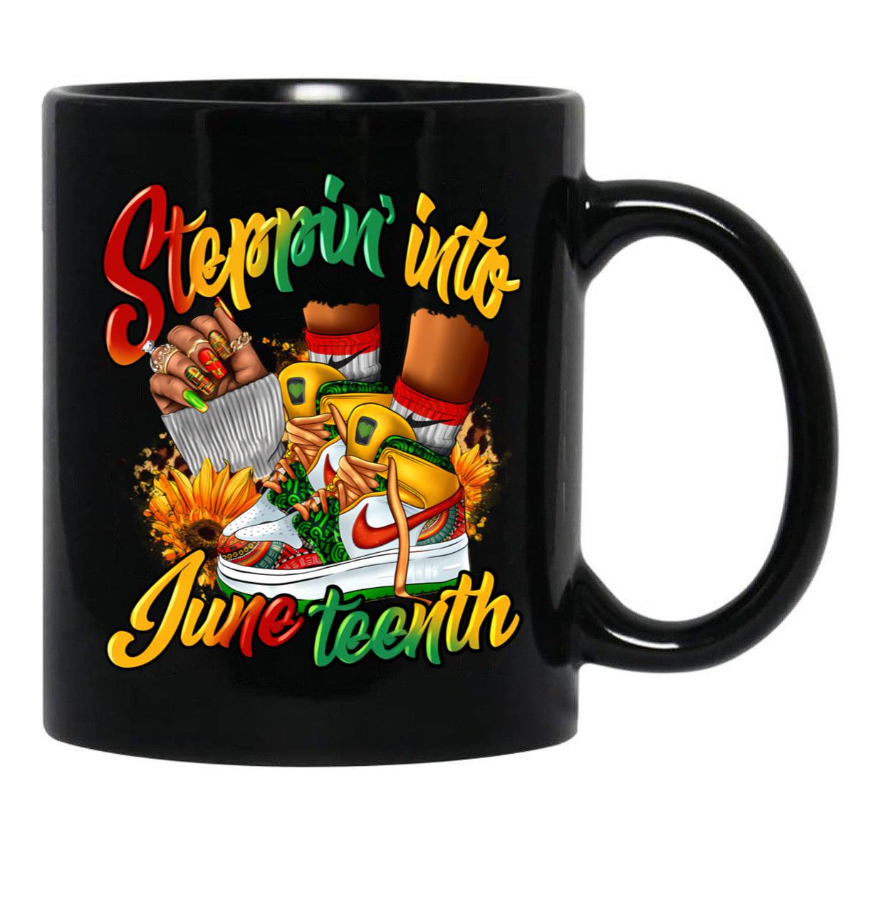 Stepping Into Juneteenth Afro Woman Black Girls Sneakers Men Mug Ltsp Black Coffee Mug - Black
