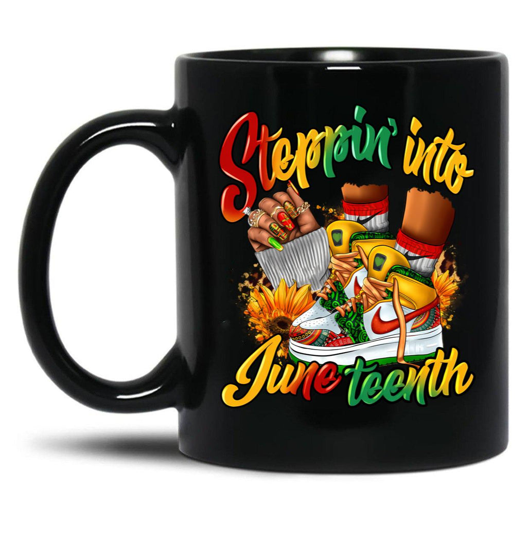 Stepping Into Juneteenth Afro Woman Black Girls Sneakers Men Mug Ltsp Black Coffee Mug