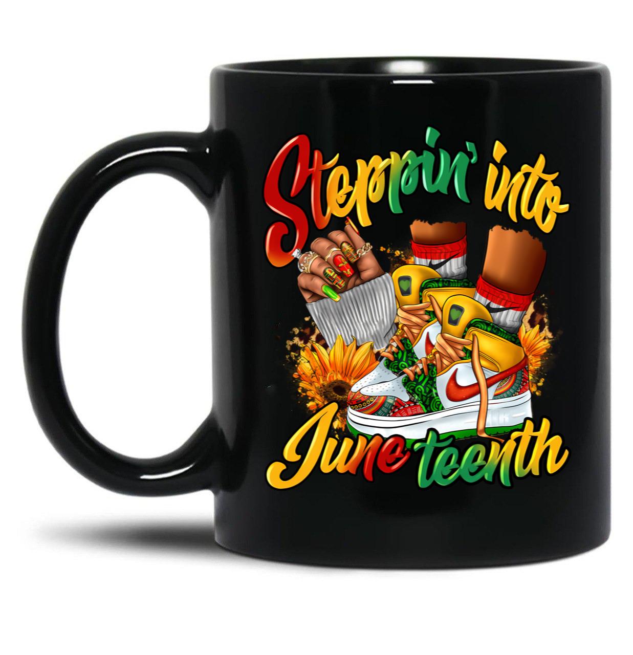 Stepping Into Juneteenth Afro Woman Black Girls Sneakers Men Mug Ltsp Black Coffee Mug