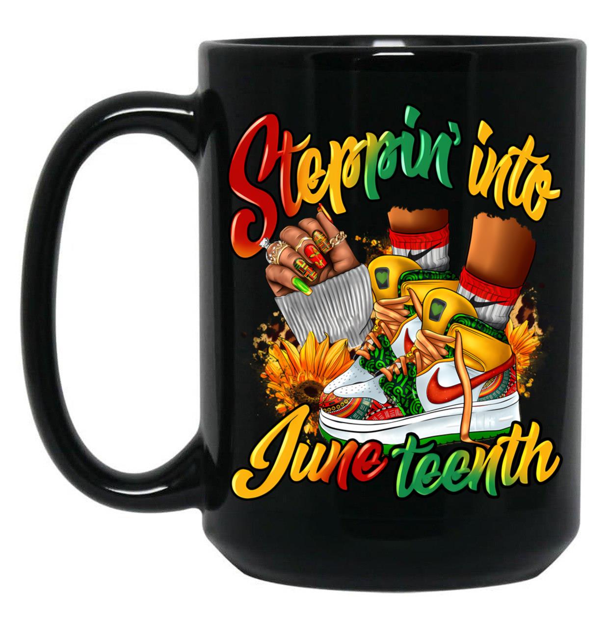 Stepping Into Juneteenth Afro Woman Black Girls Sneakers Men Mug Ltsp Black Coffee Mug
