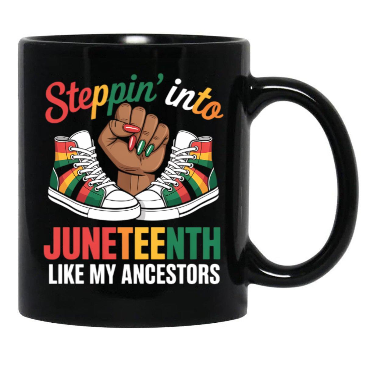 Stepping Into Juneteenth Afro Woman Black Girls Sneakers Men Mug (1) Black Coffee Mug - Black