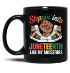 Stepping Into Juneteenth Afro Woman Black Girls Sneakers Men Mug (1) Black Coffee Mug
