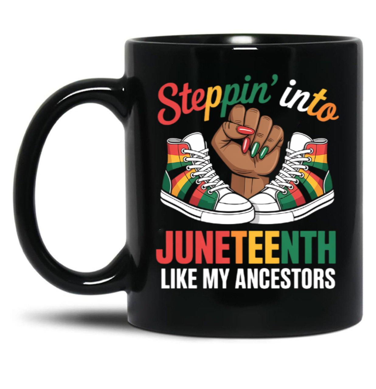 Stepping Into Juneteenth Afro Woman Black Girls Sneakers Men Mug (1) Black Coffee Mug