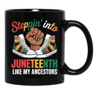 Stepping Into Juneteenth Afro Woman Black Girls Sneakers Men Mug Black Coffee Mug - Black