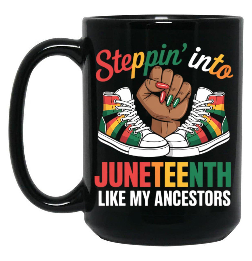 Stepping Into Juneteenth Afro Woman Black Girls Sneakers Men Mug Black Coffee Mug