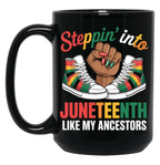Stepping Into Juneteenth Afro Woman Black Girls Sneakers Men Mug Black Coffee Mug
