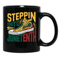 Stepping Into Juneteenth Afro Woman Black Girls Sneakers Men (3) Black Coffee Mug - Black