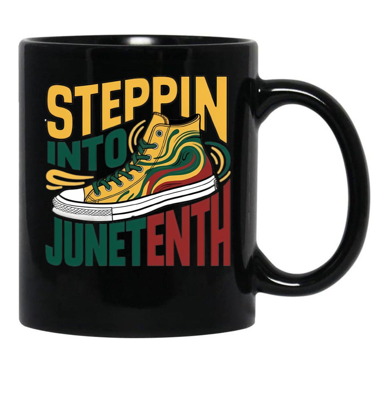 Stepping Into Juneteenth Afro Woman Black Girls Sneakers Men (3) Black Coffee Mug - Black