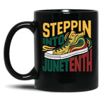 Stepping Into Juneteenth Afro Woman Black Girls Sneakers Men (3) Black Coffee Mug