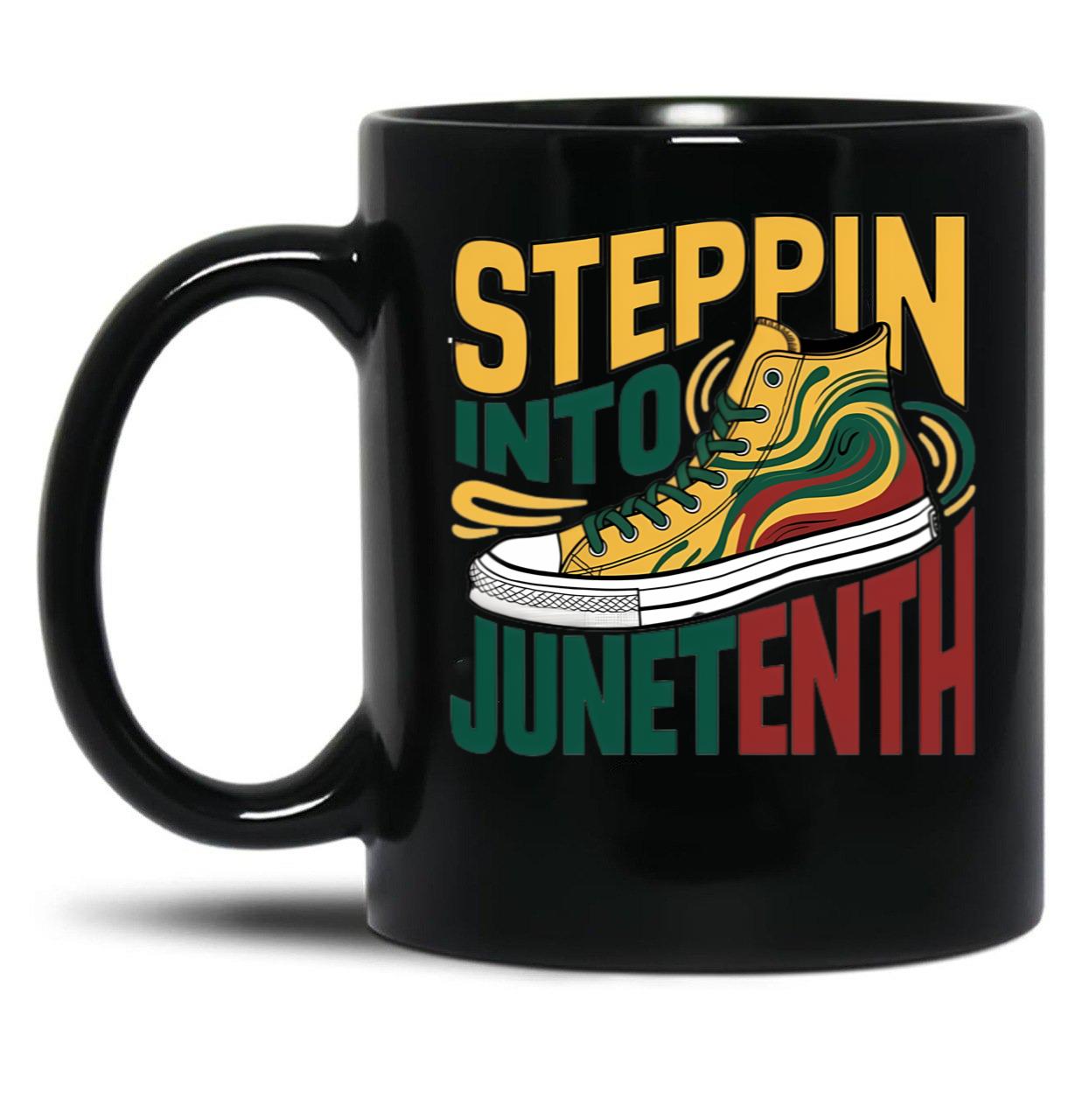 Stepping Into Juneteenth Afro Woman Black Girls Sneakers Men (3) Black Coffee Mug