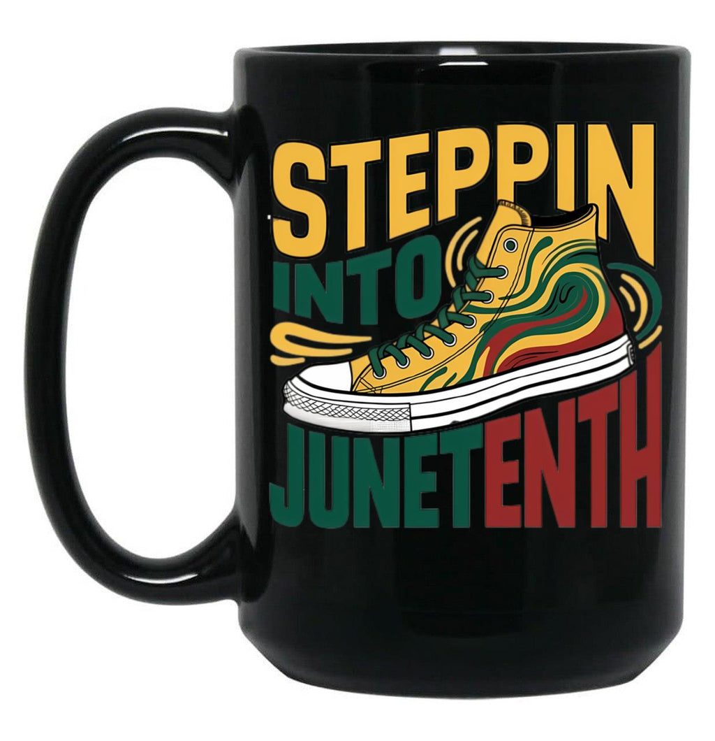 Stepping Into Juneteenth Afro Woman Black Girls Sneakers Men (3) Black Coffee Mug