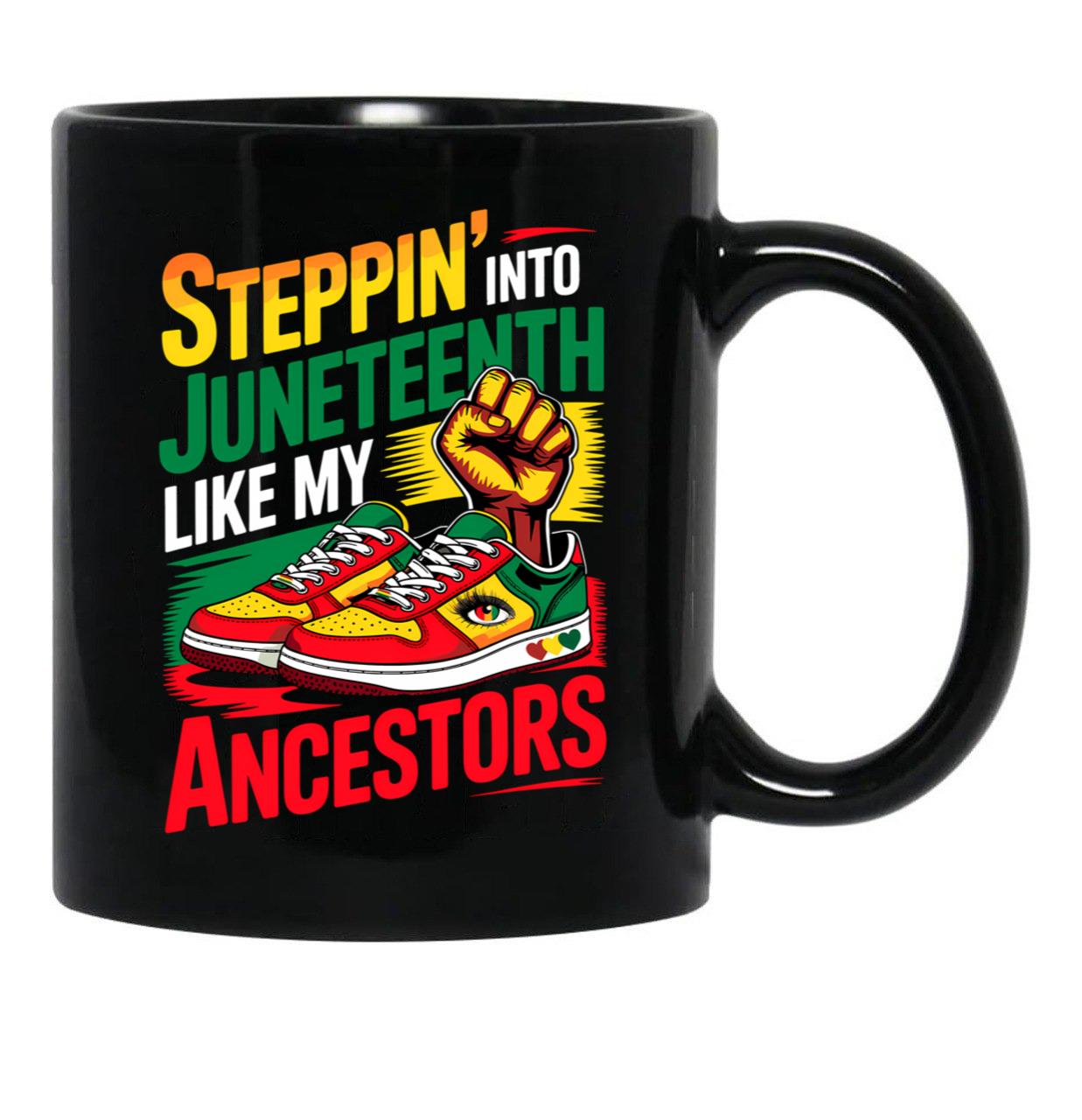 Stepping Into Juneteenth Afro Woman Black Girls Sneakers Men Black Coffee Mug - Black