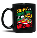 Stepping Into Juneteenth Afro Woman Black Girls Sneakers Men Black Coffee Mug