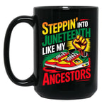 Stepping Into Juneteenth Afro Woman Black Girls Sneakers Men Black Coffee Mug