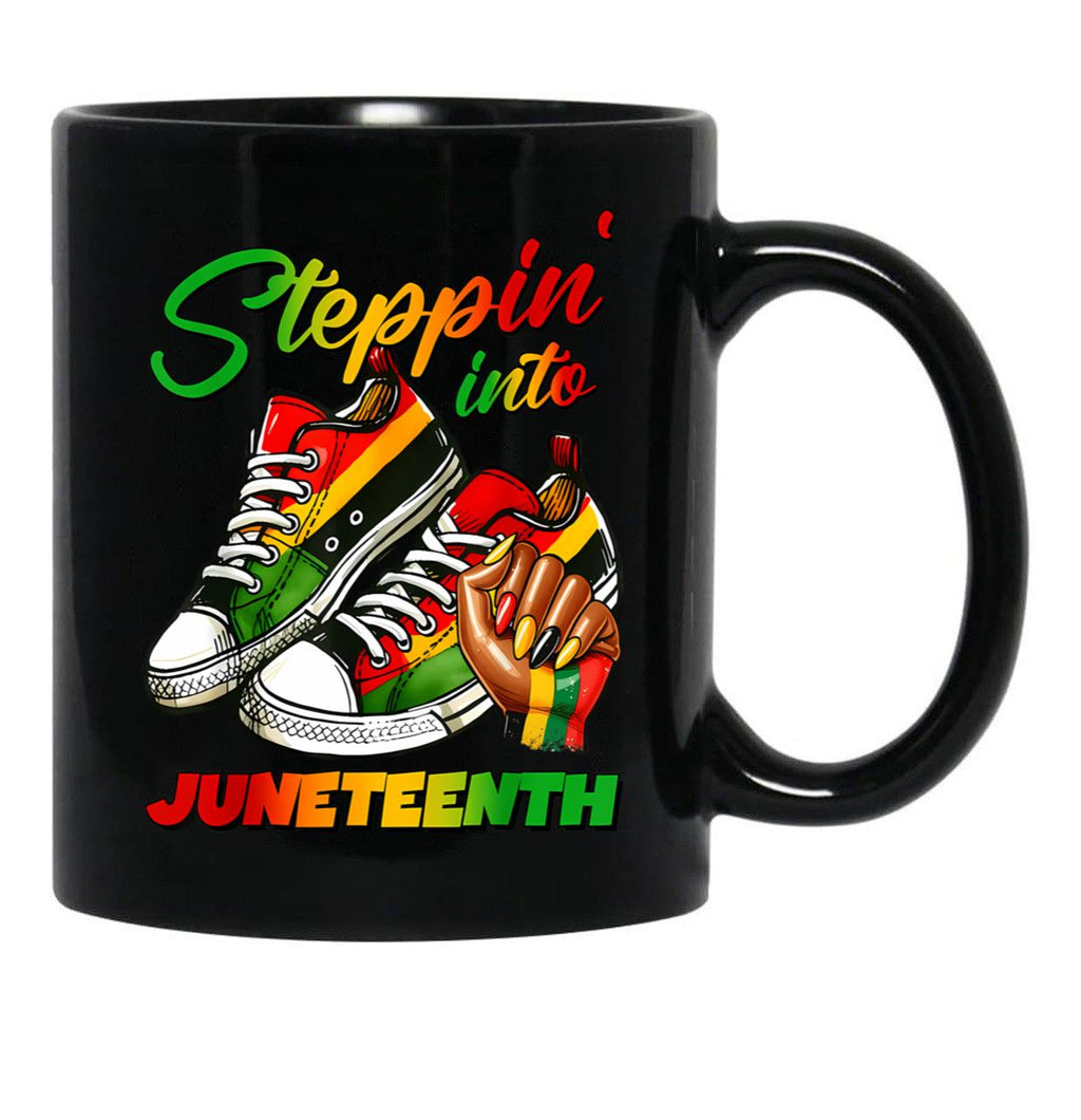 Stepping Into Juneteenth Mug For Afro Woman Black Girls Sneakers Gift Black Coffee Mug - Black