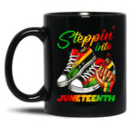 Stepping Into Juneteenth Mug For Afro Woman Black Girls Sneakers Gift Black Coffee Mug