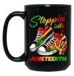 Stepping Into Juneteenth Mug For Afro Woman Black Girls Sneakers Gift Black Coffee Mug