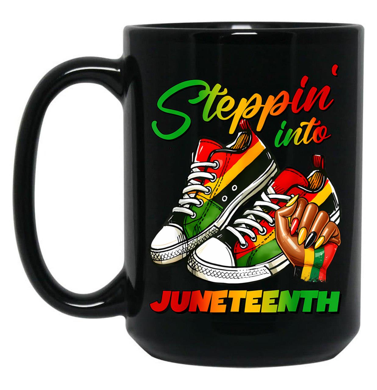 Stepping Into Juneteenth Mug For Afro Woman Black Girls Sneakers Gift Black Coffee Mug