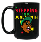 Stepping Into Juneteenth (1) Black Coffee Mug