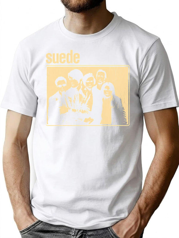 Suede Distressed Vintage Style 90S T-Shirt for Men & Women, T-Shirts Graphic Tee - White