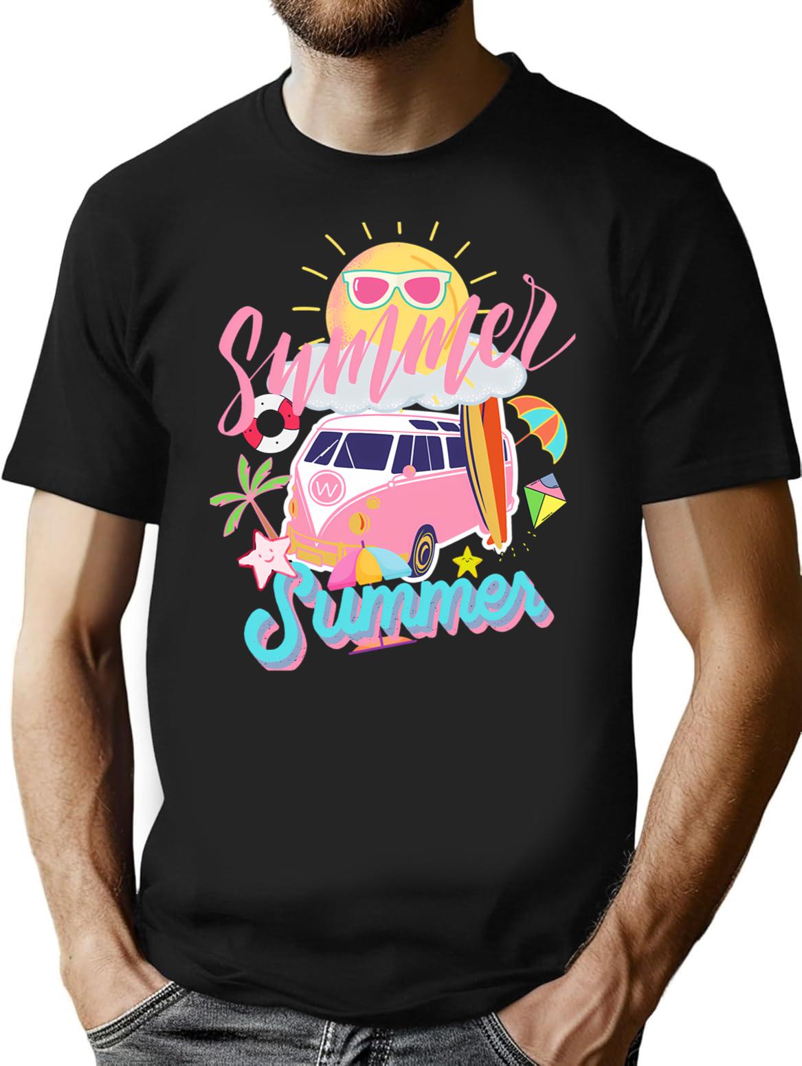 Summer Beach And Sun Fun Trips And Surfingfunny Summer T-Shirt for Men & Women, T-Shirts Graphic Tee - Black