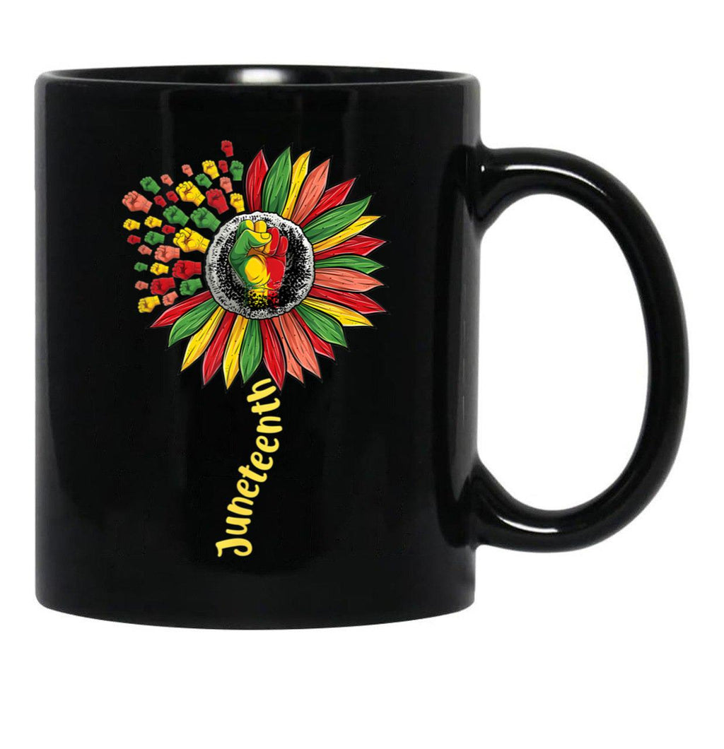 Sunflower Fist Juneteenth Black History African American (2) Black Coffee Mug - Black