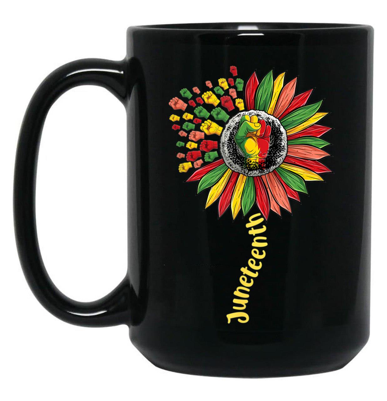 Sunflower Fist Juneteenth Black History African American (2) Black Coffee Mug