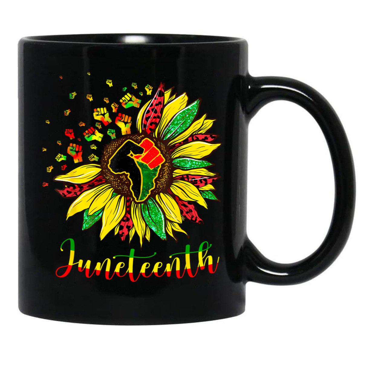 Sunflower Fist Juneteenth Black History African American Black Coffee Mug - Black
