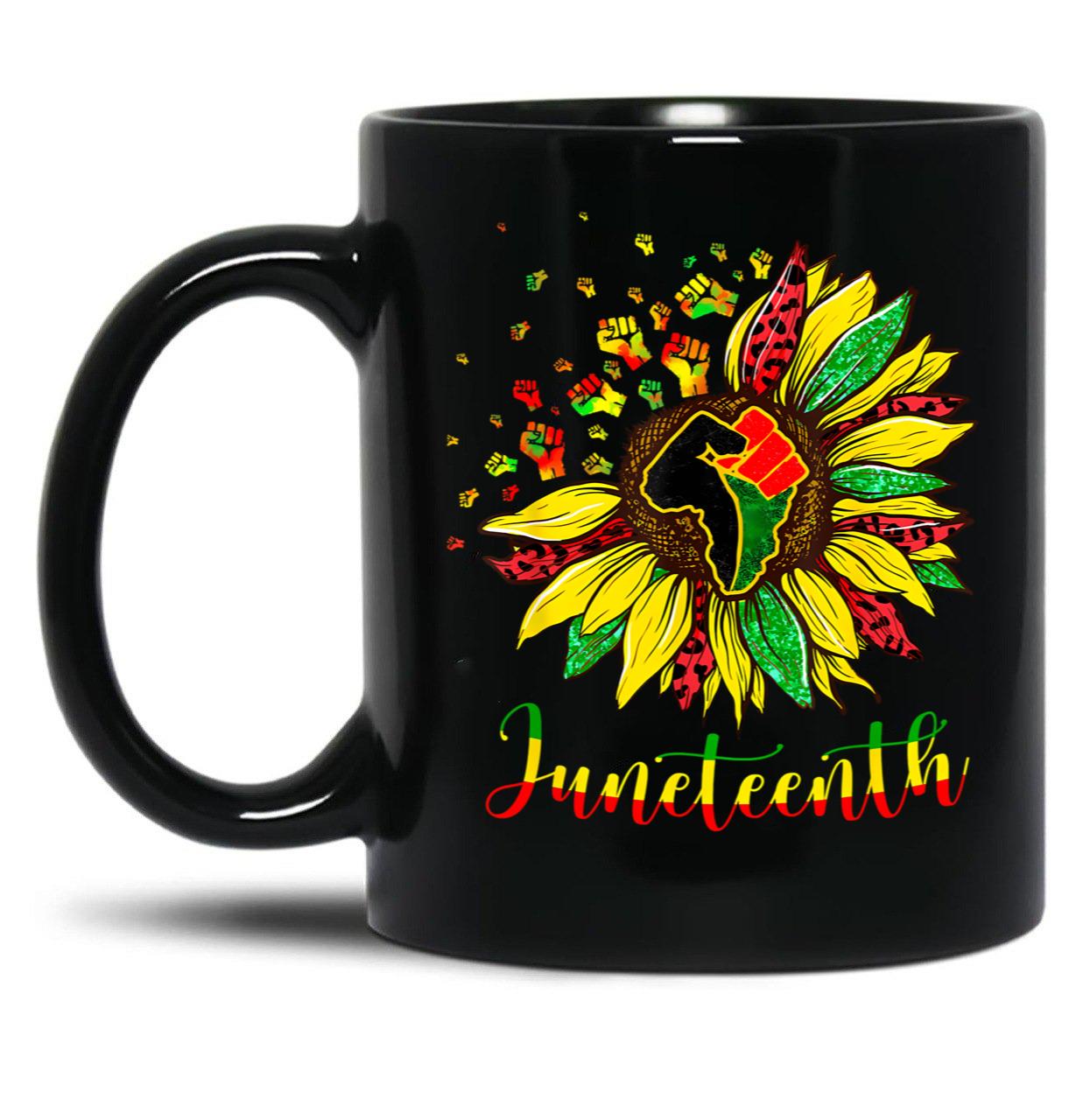 Sunflower Fist Juneteenth Black History African American Black Coffee Mug