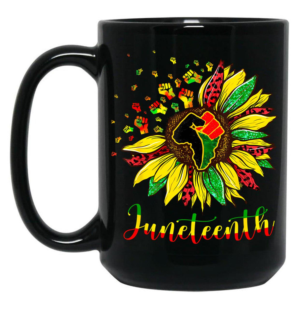 Sunflower Fist Juneteenth Black History African American Black Coffee Mug