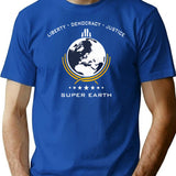 Super Earth Diving Into Hell For Liberty Premium Heavyweight Cotton T-Shirt - Blue