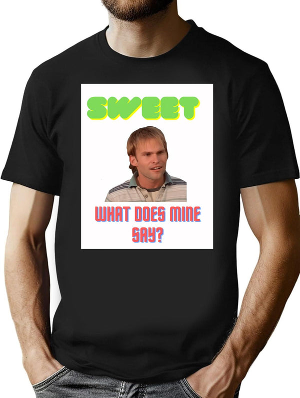 Sweet What Does Mine Say - Dude Wheres My Car Quote Premium Heavyweight Cotton T-Shirt - Black