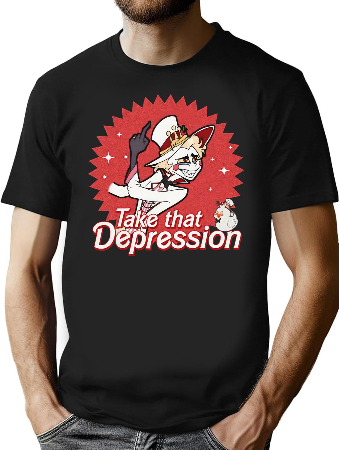 TAKE That Depression Shirt Lucifer Morningstar Comfort Colors Shirt Lucifer Hazbin Hotel Shirt Lucifer Vivziepop Shirt Cartoon Shirt Black Premium Heavyweight Cotton T-Shirt - Black