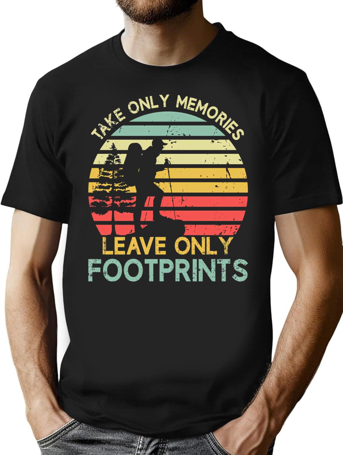 Take Only Memories Leave Only Footprints Hiking Vintage T-Shirt for Men & Women, T-Shirts Graphic Tee - Black