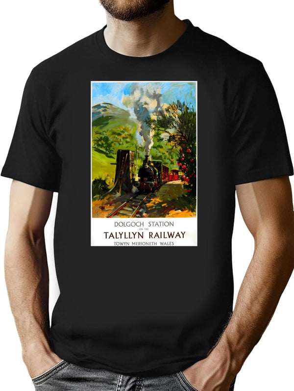 Talyllyn Railway Vintage Travel Poster T-Shirt for Men & Women, T-Shirts Graphic Tee - Black