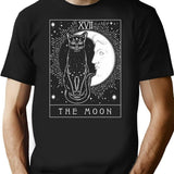 Tarot Card Crescent Moon And Cat Graphic T-Shirt for Men & Women, T-Shirts Graphic Tee - Black