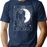 Tarot Card Crescent Moon And Cat Graphic T-Shirt for Men & Women, T-Shirts Graphic Tee - Navy