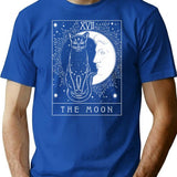 Tarot Card Crescent Moon And Cat Graphic T-Shirt for Men & Women, T-Shirts Graphic Tee - Blue