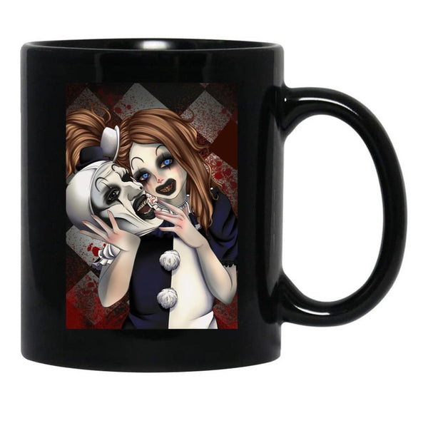 Terrifier 2- The Little Pale Girl and Art The Clown Black Coffee Mug, Gift Coffee Mug - Black