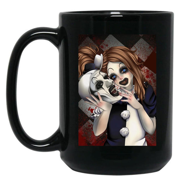 Terrifier 2- The Little Pale Girl and Art The Clown Black Coffee Mug, Gift Coffee Mug - Black